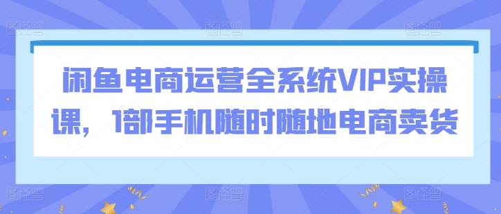 闲鱼电商运营全系统VIP实操课,1部手机随时随地电商卖货
