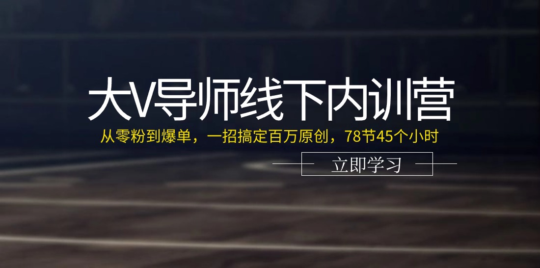 (11261期)大V导师线下内训营:从零粉到爆单,一招搞定百万原创,78节45个小时