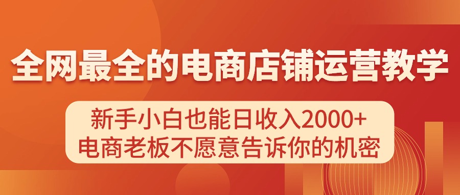 (11266期)电商店铺运营教学,新手小白也能日收入2000+,电商老板不愿意告诉你的机密