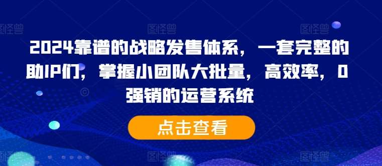2024靠谱的战略发售体系,一套完整的助IP们,掌握小团队大批量,高效率,0 强销的运营系统
