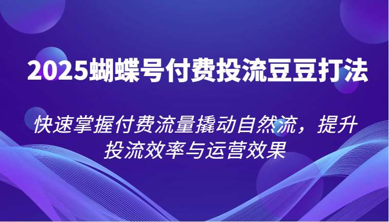 2025蝴蝶号付费投流豆豆打法,快速掌握付费流量撬动自然流,提升投流效率与运营效果