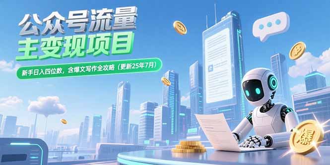 (15340期)公众号流量主变现项目,新手日入四位数,含爆文写作全攻略(更新25年7月)
