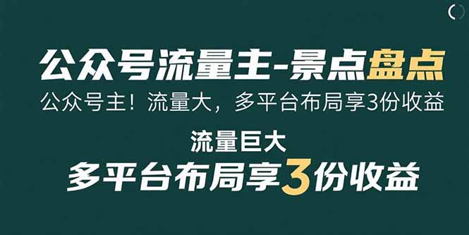 （15553期）公众号流量主-景点盘点 流量巨大 多平台布局享3份收益