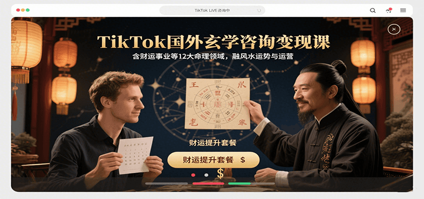 TikTok国外玄学咨询变现课,含财运事业等12大命理领域,融风水运势与运营