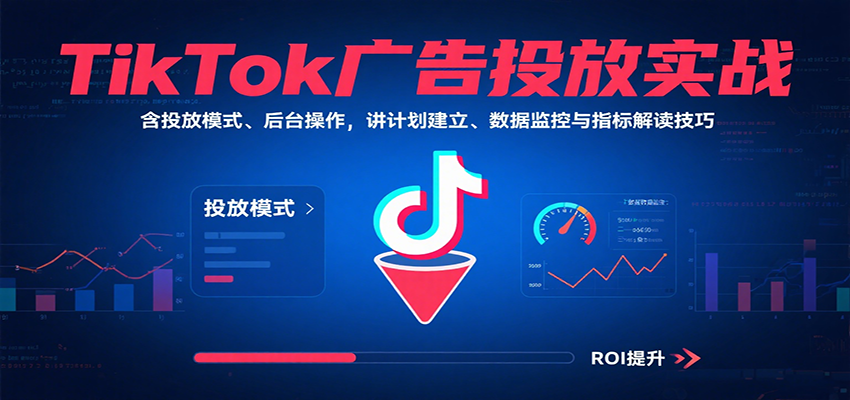 TikTok广告投放实战，含投放模式、后台操作，讲计划建立、数据监控与指标解读技巧