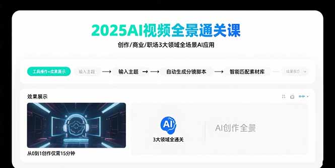 (15762期)2025AI视频全景通关课:涵盖创作/商业/职场3大领域 掌握AI全场景应用