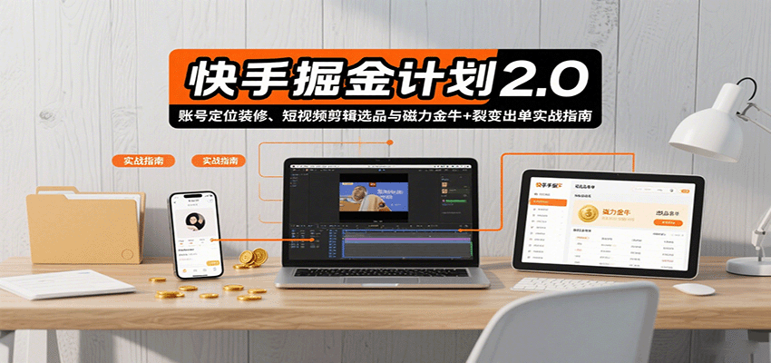 快手掘金计划2.0,账号定位装修、短视频剪辑选品与磁力金牛+裂变出单实战指南