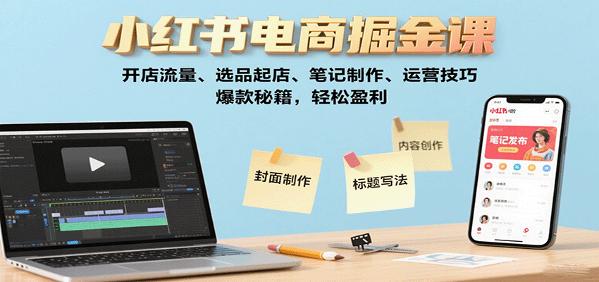 小红书电商掘金课：开店流量、选品起店、笔记制作、运营技巧，爆款秘籍，轻松盈利