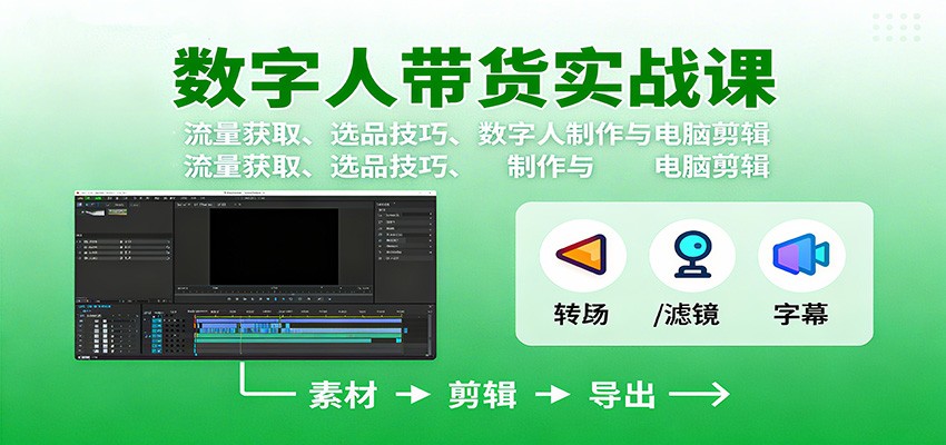 数字人变现实战课:流量获取、选品技巧、数字人制作与电脑剪辑