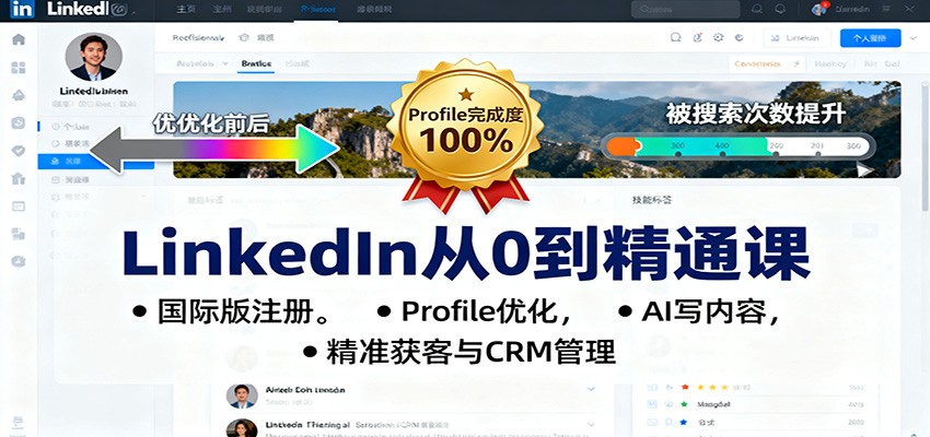 LinkedIn从0到精通课:国际版注册,Profile优化,AI写内容,精准获客与CRM管理
