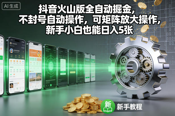 抖音火山版全自动掘金,不封号自动操作,可矩阵放大操作,新手小白也能日入5张