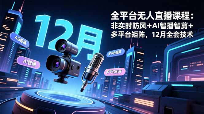 （16754期）全平台无人直播课程：非实时防风＋AI智播智剪＋多平台矩阵，12月全套技术