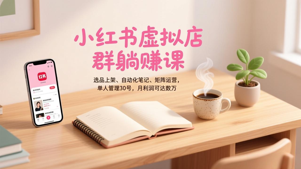 (17072期)小红书虚拟店群躺赚课,选品上架、自动化笔记、矩阵运营,单人管理30号,月利润可达数万