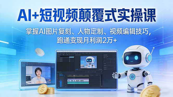 (17454期)AI+短视频颠覆式实操课:掌握AI图片复刻、人物定制、视频编辑技巧,跑通变现月利润2万+