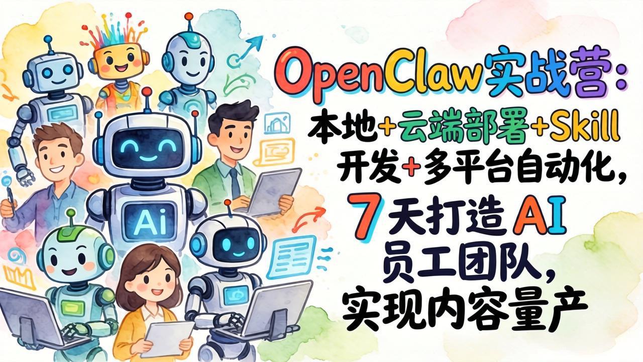 (17626期)OpenClaw实战营:本地+云端部署+Skill开发+多平台自动化,7 天打造 AI 员工团队,实现内容量产