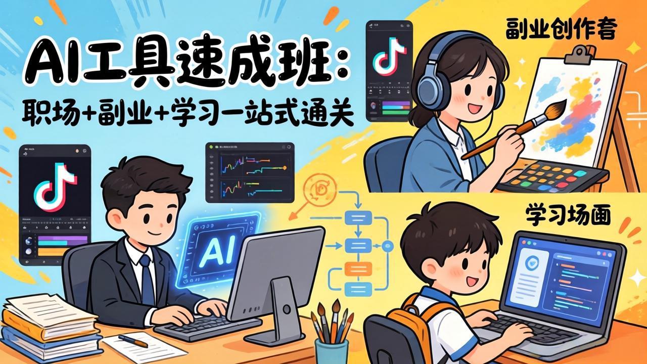 （17650期）AI工具速成班：职场+副业+学习一站式通关，20+爆款类型+剪映技巧+抖音算法，0基础快速上手