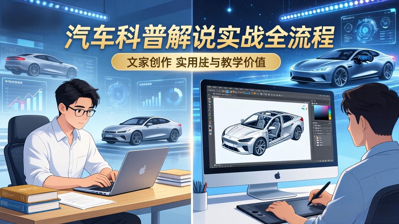 （17665期）抖音汽车科普解说实战：文案+动画+画面处理+去水印全流程，打造专业汽车科普视频