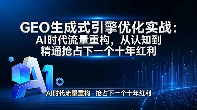(17708期)GEO 生成式引擎优化实战:AI时代流量重构,从认知到精通抢占下一个十年红利
