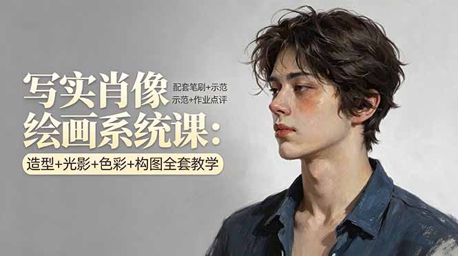 (17967期)写实肖像绘画系统课:造型+光影+色彩+构图全套教学,配套笔刷+示范+作业点评