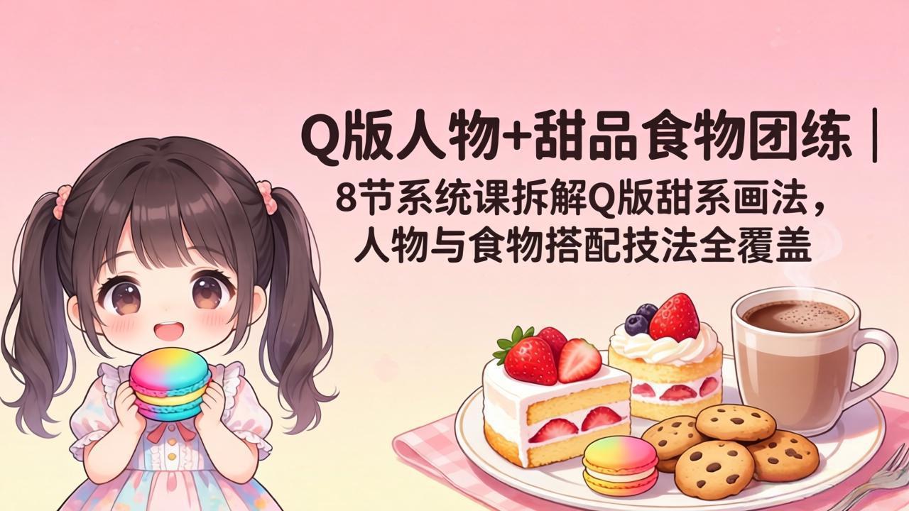 (18037期)Q版人物+甜品食物团练|8节系统课拆解Q版甜系画法,人物与食物搭配技法全覆盖