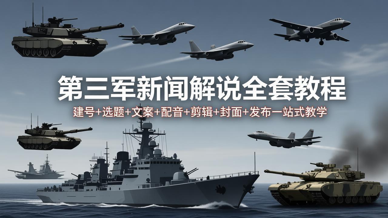 （18081期）第三军迷新闻解说全套教程：建号+选题+文案+配音+剪辑+封面+发布一站式教学
