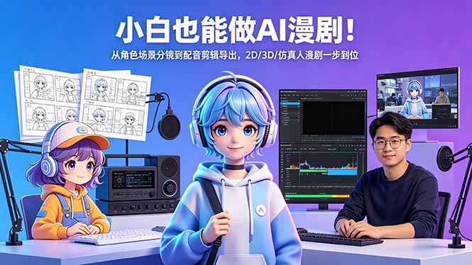 （18343期）小白也能做AI漫剧！从角色场景分镜到配音剪辑导出，2D/3D/仿真人漫剧一步到位