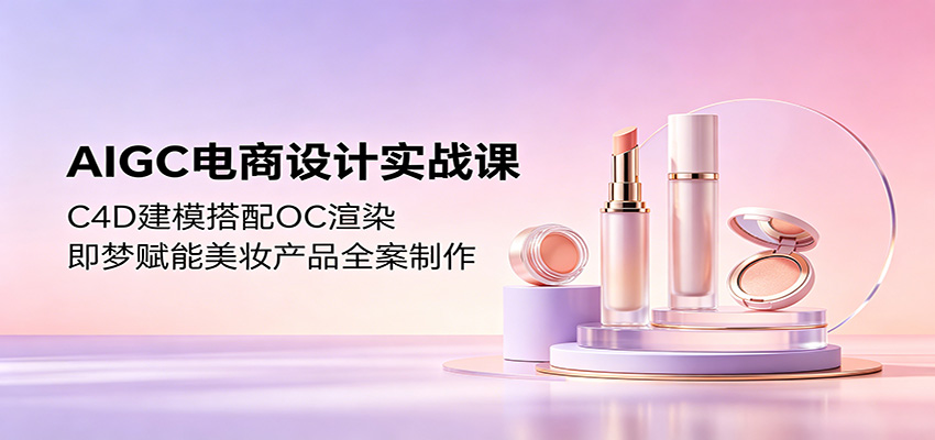 AIGC电商设计实战课:C4D建模搭配OC渲染,即梦赋能美妆产品全案制作