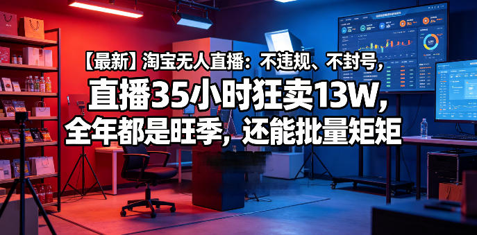 【最新】淘宝无人直播：不违规、不封号，直播35小时狂卖13W，全年都是旺季，还能批量矩阵操作