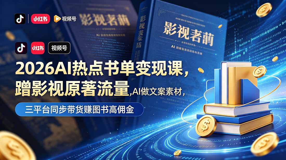 （18727期）2026AI热点书单变现课，蹭影视原著流量，AI做文案素材，三平台同步带货赚图书高佣金