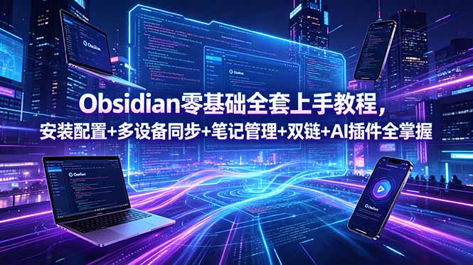 (18797期)Obsidian零基础全套上手教程,安装配置+多设备同步+笔记管理+双链+AI插件全掌握