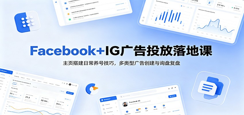 Facebook+IG广告投放落地课:主页搭建日常养号技巧,多类型广告创建与询盘复盘