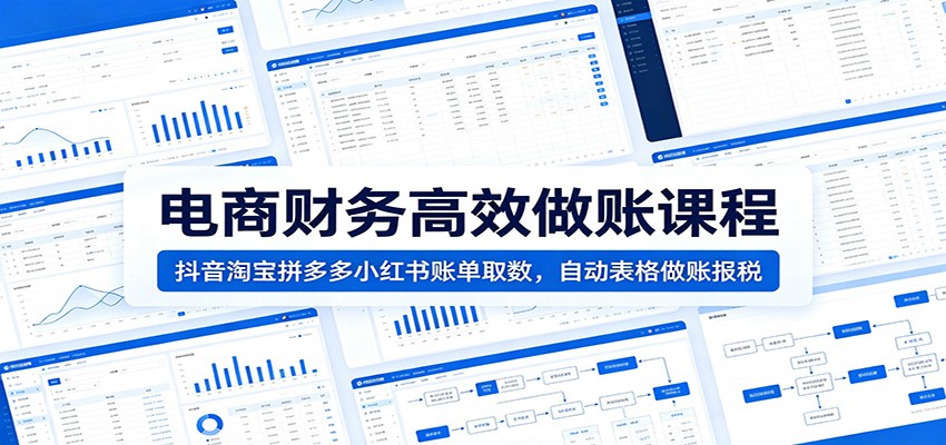 电商财务高效做账课程:抖音淘宝拼多多小红书账单取数,自动表格做账报税