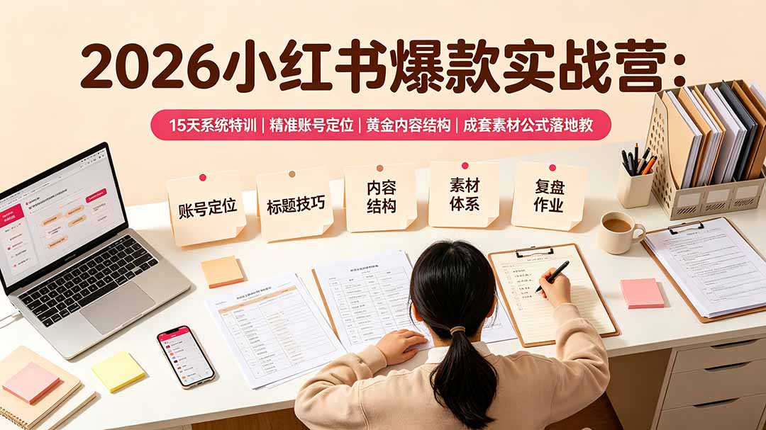 (19332期)2026小红书爆款实战营:15天系统特训|精准账号定位|黄金内容结构|成套素材公式落地教程