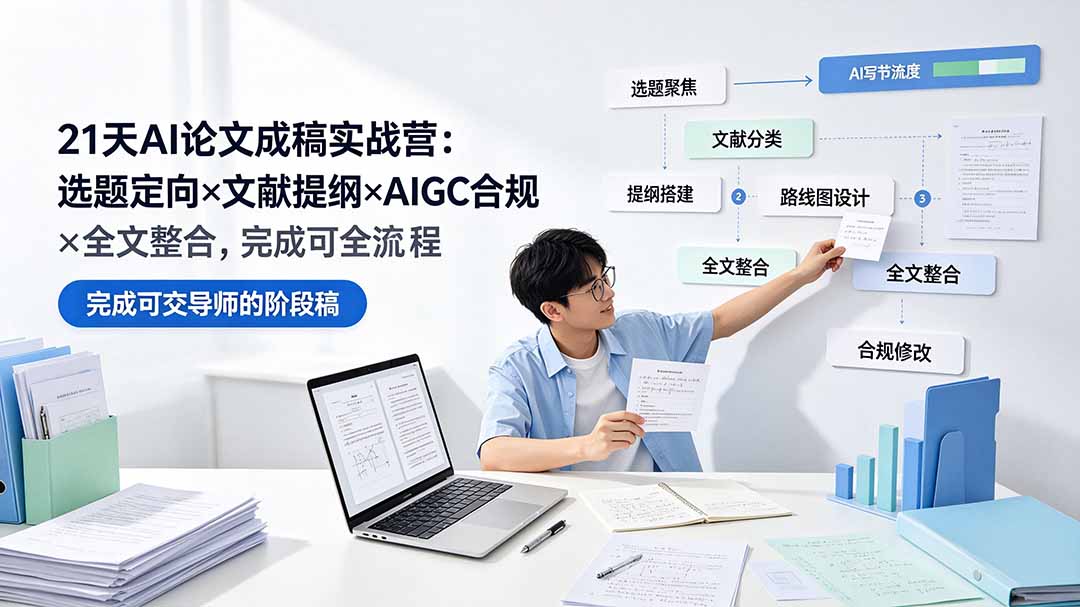 (19334期)21天AI论文成稿实战营:选题定向×文献提纲×AIGC合规×全文整合,完成可交导师的阶段稿